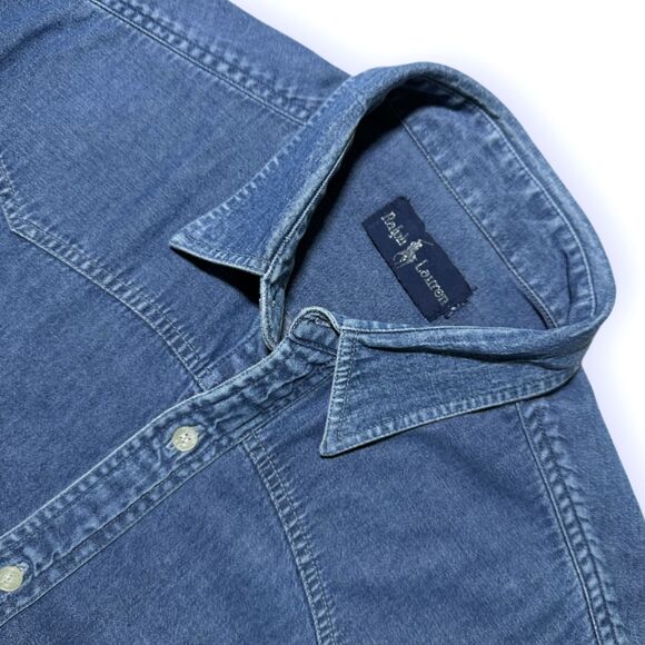 Vtg 70s 80s Ralph Lauren Silver Speckle Western Denim Shirt Mens M L - Picture 4 of 12